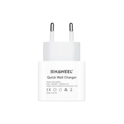 HAWEEL PD 20W เครื่องชาร์จ USB-C / Type-C อินเทอร์เฟซ USB-C / Type-C เดี่ยวรองรับโปรโตคอล QC เต็มรูปแบบปลั๊ก EU, QC Charger EU Plug