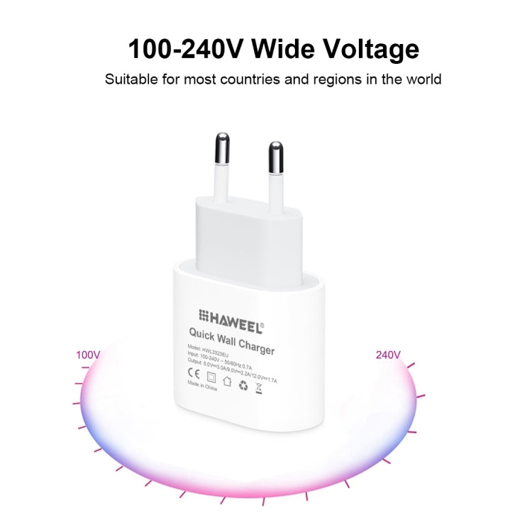 HAWEEL PD 20W เครื่องชาร์จ USB-C / Type-C อินเทอร์เฟซ USB-C / Type-C เดี่ยวรองรับโปรโตคอล QC เต็มรูปแบบปลั๊ก EU, QC Charger EU Plug