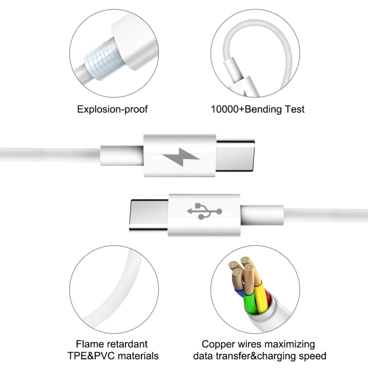 HAWEEL 25W 3A Type-C / USB-C ถึง Type-C / USB-C PD สายเคเบิลข้อมูลการชาร์จอย่างรวดเร็ว ความยาว: 1 ม., Type-C to Type-C 1m White