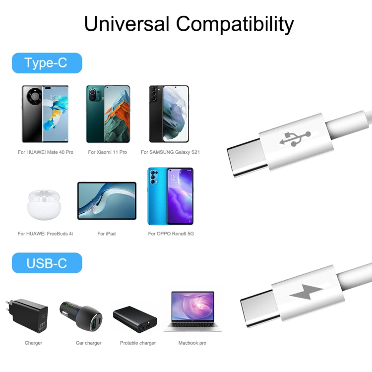 HAWEEL 25W 3A Type-C / USB-C ถึง Type-C / USB-C PD สายเคเบิลข้อมูลการชาร์จอย่างรวดเร็ว ความยาว: 1 ม., Type-C to Type-C 1m White