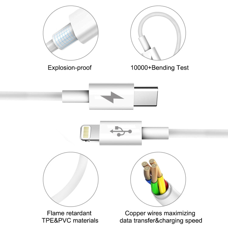 HAWEEL 25W 3A USB-C / Type-C ถึง 8 Pin PD สายชาร์จเร็วสำหรับ iPhone, iPad, ความยาวสายเคเบิล: 2 ม., Type-C to 8 Pin 2m