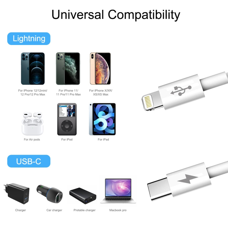 HAWEEL 25W 3A USB-C / Type-C ถึง 8 Pin PD สายชาร์จเร็วสำหรับ iPhone, iPad, ความยาวสายเคเบิล: 2 ม., Type-C to 8 Pin 2m