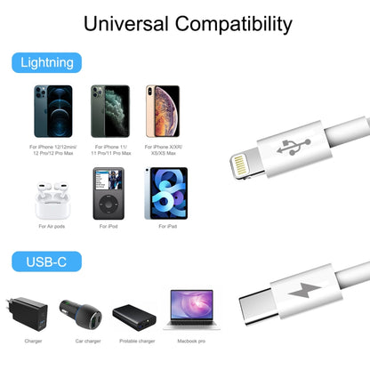 HAWEEL 25W 3A USB-C / Type-C ถึง 8 Pin PD สายชาร์จเร็วสำหรับ iPhone, iPad, ความยาวสายเคเบิล: 2 ม., Type-C to 8 Pin 2m