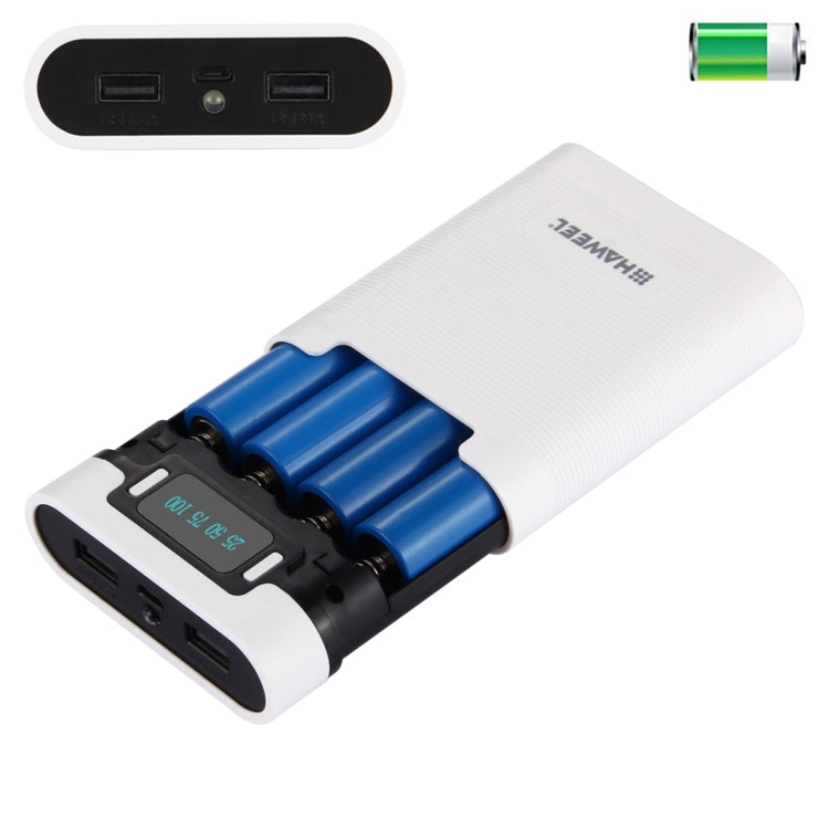 แบตเตอรี่ HAWEEL DIY 4 x 18650 (ไม่รวม) กล่องเชลล์ Power Bank 10000mAh พร้อมเอาต์พุตและจอแสดงผล USB 2 x สำหรับ iPhone, Galaxy, Sony, HTC, Google, Huawei, Xiaomi, Lenovo และสมาร์ทโฟนอื่น ๆ, DIY 4 x 18650 10000mAh  Battery (US)