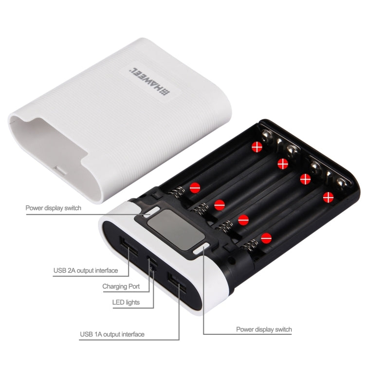 แบตเตอรี่ HAWEEL DIY 4 x 18650 (ไม่รวม) กล่องเชลล์ Power Bank 10000mAh พร้อมเอาต์พุตและจอแสดงผล USB 2 x สำหรับ iPhone, Galaxy, Sony, HTC, Google, Huawei, Xiaomi, Lenovo และสมาร์ทโฟนอื่น ๆ, DIY 4 x 18650 10000mAh  Battery (US)