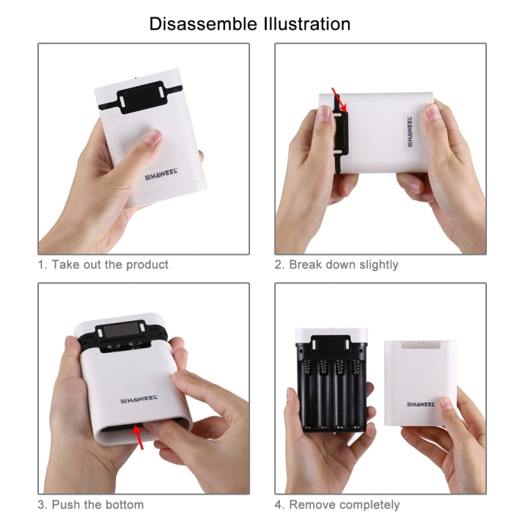แบตเตอรี่ HAWEEL DIY 4 x 18650 (ไม่รวม) กล่องเชลล์ Power Bank 10000mAh พร้อมเอาต์พุตและจอแสดงผล USB 2 x สำหรับ iPhone, Galaxy, Sony, HTC, Google, Huawei, Xiaomi, Lenovo และสมาร์ทโฟนอื่น ๆ, DIY 4 x 18650 10000mAh  Battery (US)