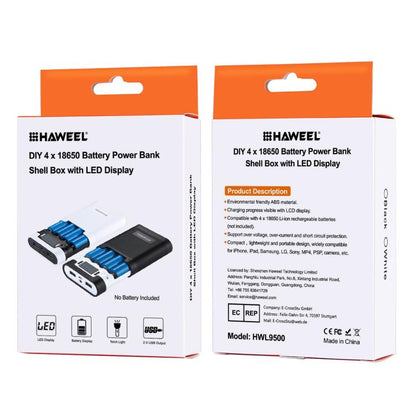 แบตเตอรี่ HAWEEL DIY 4 x 18650 (ไม่รวม) กล่องเชลล์ Power Bank 10000mAh พร้อมเอาต์พุตและจอแสดงผล USB 2 x สำหรับ iPhone, Galaxy, Sony, HTC, Google, Huawei, Xiaomi, Lenovo และสมาร์ทโฟนอื่น ๆ, DIY 4 x 18650 10000mAh  Battery (US)