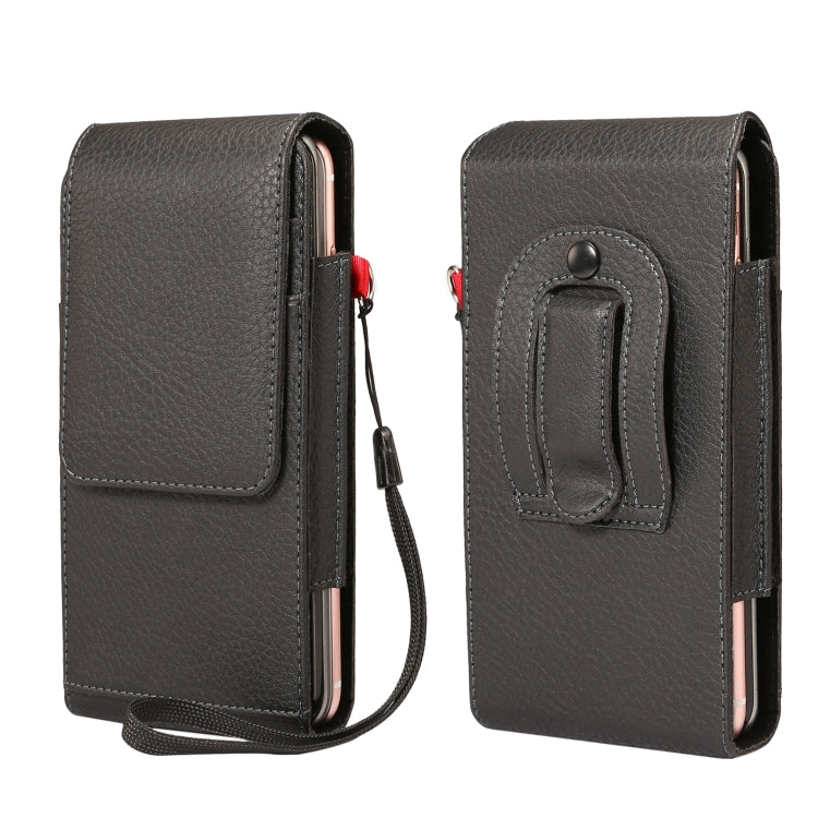 สำหรับโทรศัพท์ขนาด 6.7 นิ้วและต่ำกว่าเนื้อลิ้นจี่มัลติฟังก์ชั่น Universal Vertical Flip Upright Double Lattice กระเป๋าหนัง PU กระเป๋าคาดเอวพร้อมช่องเสียบการ์ดและคลิปหนีบเข็มขัดและเชือกเส้นเล็ก, For 6.7 inch and Below Phones