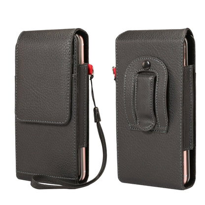 สำหรับโทรศัพท์ขนาด 6.7 นิ้วและต่ำกว่าเนื้อลิ้นจี่มัลติฟังก์ชั่น Universal Vertical Flip Upright Double Lattice กระเป๋าหนัง PU กระเป๋าคาดเอวพร้อมช่องเสียบการ์ดและคลิปหนีบเข็มขัดและเชือกเส้นเล็ก, For 6.7 inch and Below Phones
