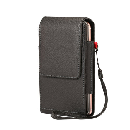 สำหรับโทรศัพท์ขนาด 6.7 นิ้วและต่ำกว่าเนื้อลิ้นจี่มัลติฟังก์ชั่น Universal Vertical Flip Upright Double Lattice กระเป๋าหนัง PU กระเป๋าคาดเอวพร้อมช่องเสียบการ์ดและคลิปหนีบเข็มขัดและเชือกเส้นเล็ก, For 6.7 inch and Below Phones