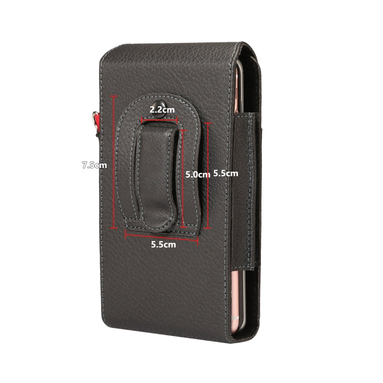 สำหรับโทรศัพท์ขนาด 6.7 นิ้วและต่ำกว่าเนื้อลิ้นจี่มัลติฟังก์ชั่น Universal Vertical Flip Upright Double Lattice กระเป๋าหนัง PU กระเป๋าคาดเอวพร้อมช่องเสียบการ์ดและคลิปหนีบเข็มขัดและเชือกเส้นเล็ก, For 6.7 inch and Below Phones