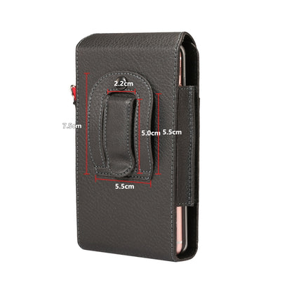 สำหรับโทรศัพท์ขนาด 6.7 นิ้วและต่ำกว่าเนื้อลิ้นจี่มัลติฟังก์ชั่น Universal Vertical Flip Upright Double Lattice กระเป๋าหนัง PU กระเป๋าคาดเอวพร้อมช่องเสียบการ์ดและคลิปหนีบเข็มขัดและเชือกเส้นเล็ก, For 6.7 inch and Below Phones