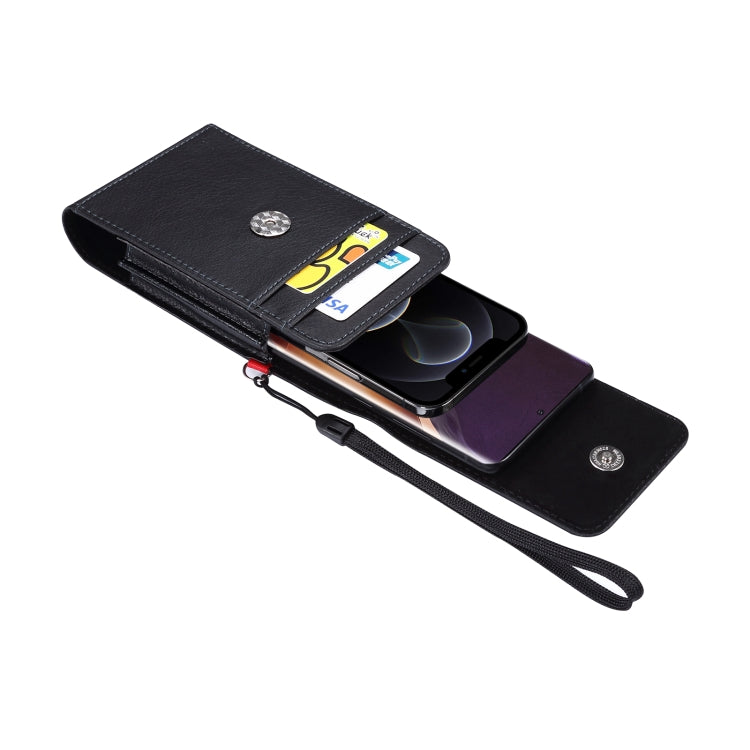 สำหรับโทรศัพท์ขนาด 6.7 นิ้วและต่ำกว่าเนื้อลิ้นจี่มัลติฟังก์ชั่น Universal Vertical Flip Upright Double Lattice กระเป๋าหนัง PU กระเป๋าคาดเอวพร้อมช่องเสียบการ์ดและคลิปหนีบเข็มขัดและเชือกเส้นเล็ก, For 6.7 inch and Below Phones