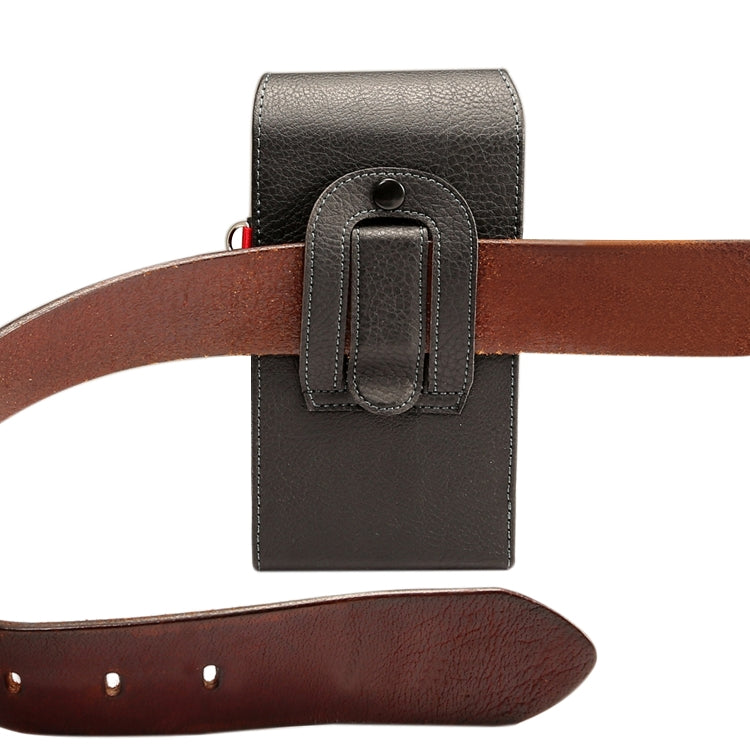 สำหรับโทรศัพท์ขนาด 6.7 นิ้วและต่ำกว่าเนื้อลิ้นจี่มัลติฟังก์ชั่น Universal Vertical Flip Upright Double Lattice กระเป๋าหนัง PU กระเป๋าคาดเอวพร้อมช่องเสียบการ์ดและคลิปหนีบเข็มขัดและเชือกเส้นเล็ก, For 6.7 inch and Below Phones