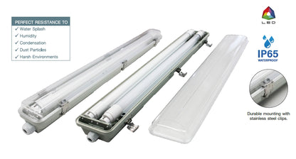 โคมกันน้ำ กันฝุ่น IP65 โคมพร้อมหลอด LED มีฝาครอบ ขนาด 1x9W,2x9W,1x18W,2x18W โคมภายนอกอาคาร ยี่ห้อ LeKise (เลคิเซ่) (1 x 18W พร้อมหลอด)
