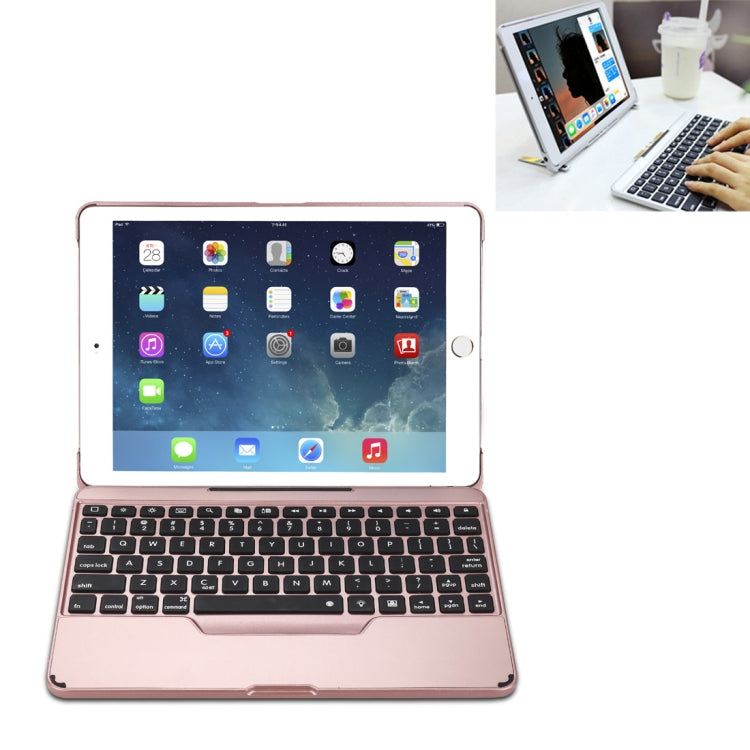 F611 แบ็คไลท์สีสันสดใสแบบถอดได้อะลูมิเนียมแบ็คเพลนคีย์บอร์ดไร้สาย Bluetooth เคสแท็บเล็ตสำหรับ iPad Air 2 / 9.7 (2018) / 9.7 นิ้ว (2017) / Air / Pro 9.7 นิ้ว
