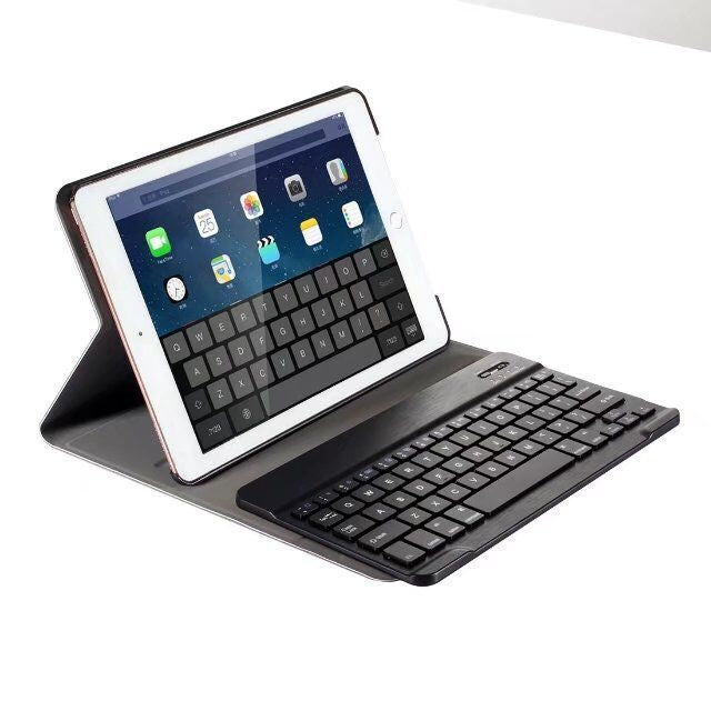 คีย์บอร์ด Bluetooth แบบถอดได้ + เคสแท็บเล็ตหนังพลิกแนวนอนพร้อมที่วางสำหรับ iPad Pro 9.7 นิ้ว, iPad Air, iPad Air 2, iPad 9.7 นิ้ว (2017), iPad 9.7 นิ้ว (2018), A07 Black, A07 Gold, A07 Blue, A07 Rose Gold