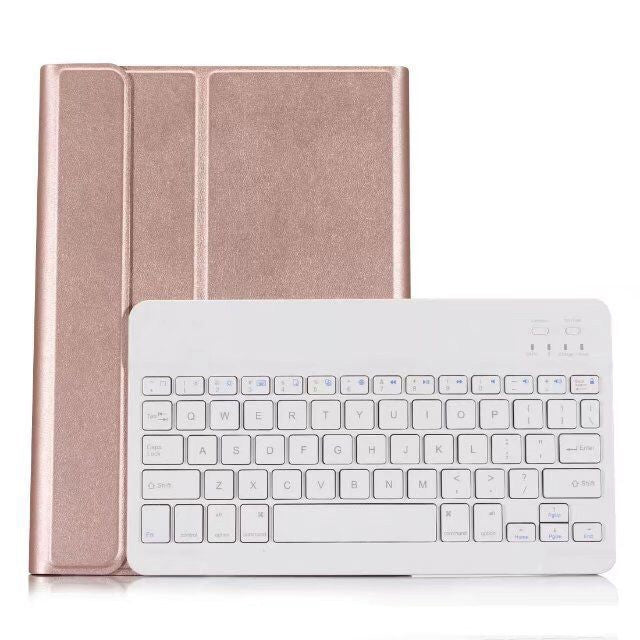คีย์บอร์ด Bluetooth แบบถอดได้ + เคสแท็บเล็ตหนังพลิกแนวนอนพร้อมที่วางสำหรับ iPad Pro 9.7 นิ้ว, iPad Air, iPad Air 2, iPad 9.7 นิ้ว (2017), iPad 9.7 นิ้ว (2018), A07 Black, A07 Gold, A07 Blue, A07 Rose Gold