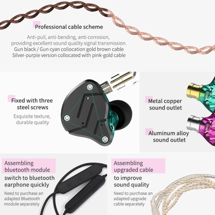 KZ ZSN Circle Iron Moving Iron Quad-core แบบมีสายหูฟังชนิดใส่ในหู Mega Bass HiFi หูฟังพร้อมไมโครโฟน