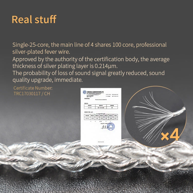 KZ B 8 Pin ออกซิเจนฟรีทองแดง Silver Plated Upgrade Cable สำหรับ KZ ZST / ES4 / ZS10 / AS10 / BA10 หูฟัง