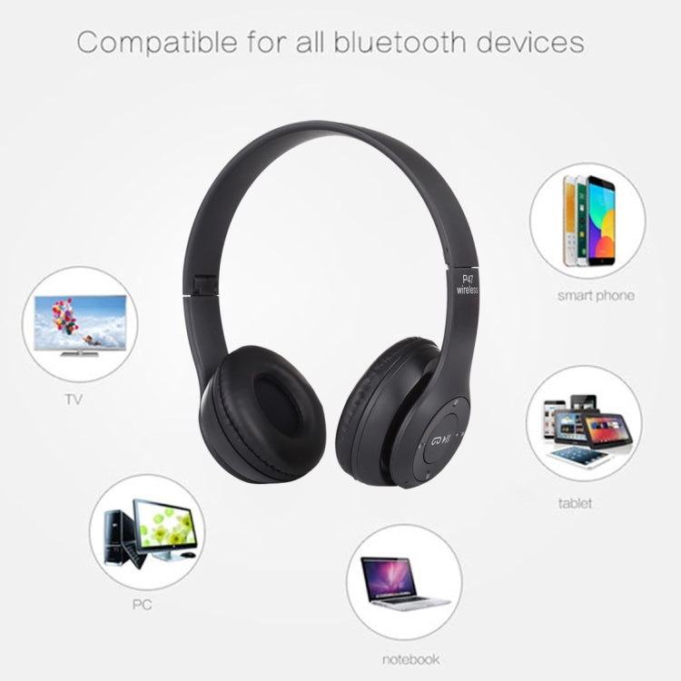 P47 หูฟัง Bluetooth ไร้สายแบบพับได้พร้อมแจ็คเสียง 3.5 มม. รองรับ MP3 / FM / โทร, P47 Black, P47 Blue, P47 Red, P47 White, P47 Green