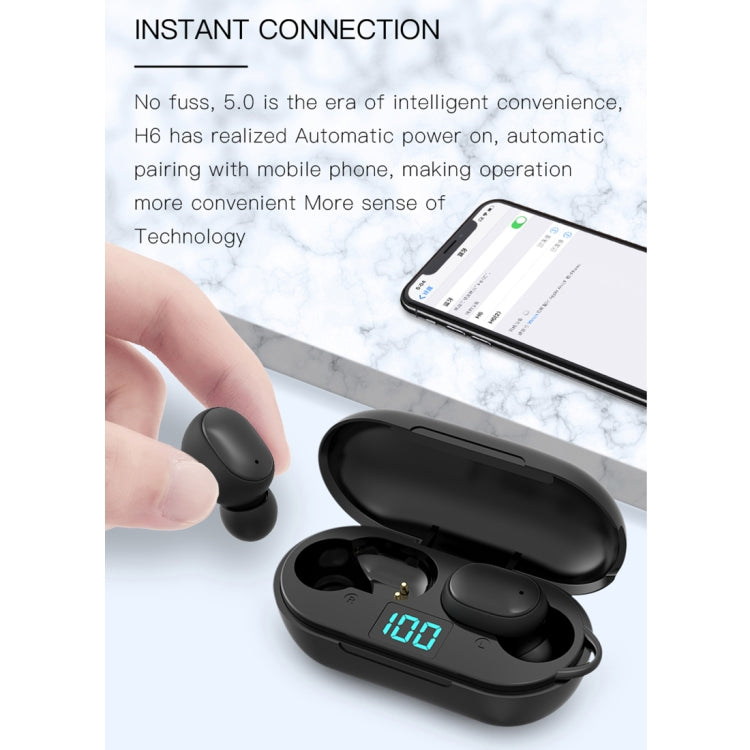 H6 TWS Bluetooth 5.0 หูฟังไร้สาย Bluetooth พร้อมจอแสดงผลดิจิตอลและกล่องชาร์จ รองรับการโทร Siri และ HD