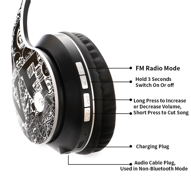 B1 ชุดหูฟัง Bluetooth V5.0 ไร้สายลายกราฟฟิตี้