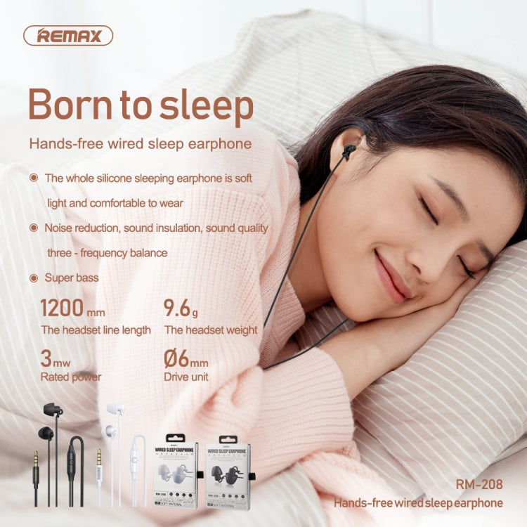 REMAX RM-208 หูฟังสเตอริโอชนิดใส่ในหูพร้อมระบบควบคุมสายไฟ + MIC รองรับแฮนด์ฟรี