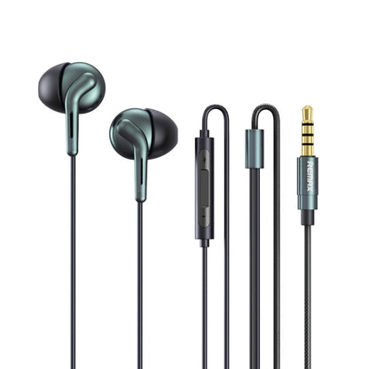 REMAX RM-595 หมุดทอง 3.5 มม. ในหูสเตอริโอ Double-action Metal Music หูฟัง พร้อมระบบควบคุมสายไฟ + MIC รองรับแฮนด์ฟรี