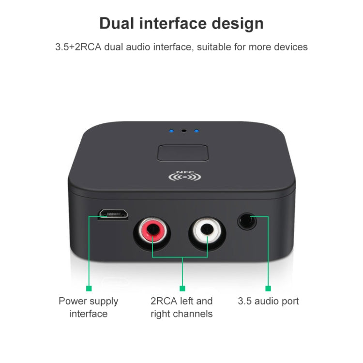B11 ตัวรับสัญญาณบลูทูธ 5.0 AUX NFC ถึง 2 x อะแดปเตอร์เสียง RCA, B11