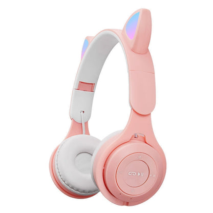 M6 Luminous Cat Ears ชุดหูฟัง Bluetooth แบบพับได้สองสีพร้อมแจ็ค 3.5 มม. และช่องเสียบการ์ด TF, Two-color Pink, Two-color Purple, Two-color White