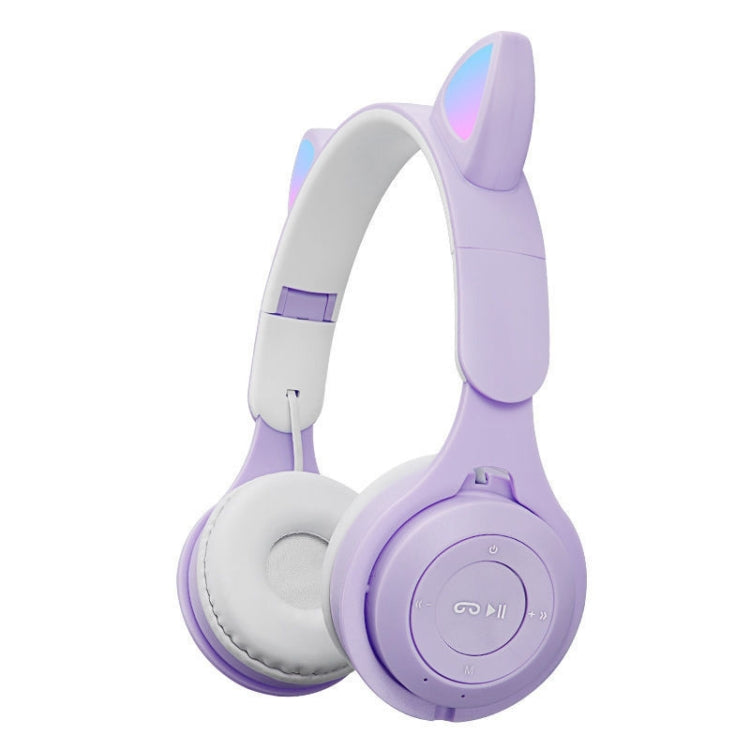 M6 Luminous Cat Ears ชุดหูฟัง Bluetooth แบบพับได้สองสีพร้อมแจ็ค 3.5 มม. และช่องเสียบการ์ด TF, Two-color Pink, Two-color Purple, Two-color White