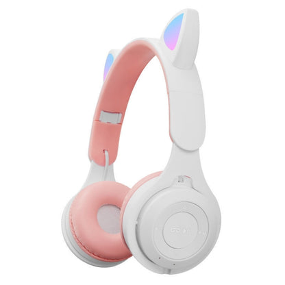 M6 Luminous Cat Ears ชุดหูฟัง Bluetooth แบบพับได้สองสีพร้อมแจ็ค 3.5 มม. และช่องเสียบการ์ด TF, Two-color Pink, Two-color Purple, Two-color White
