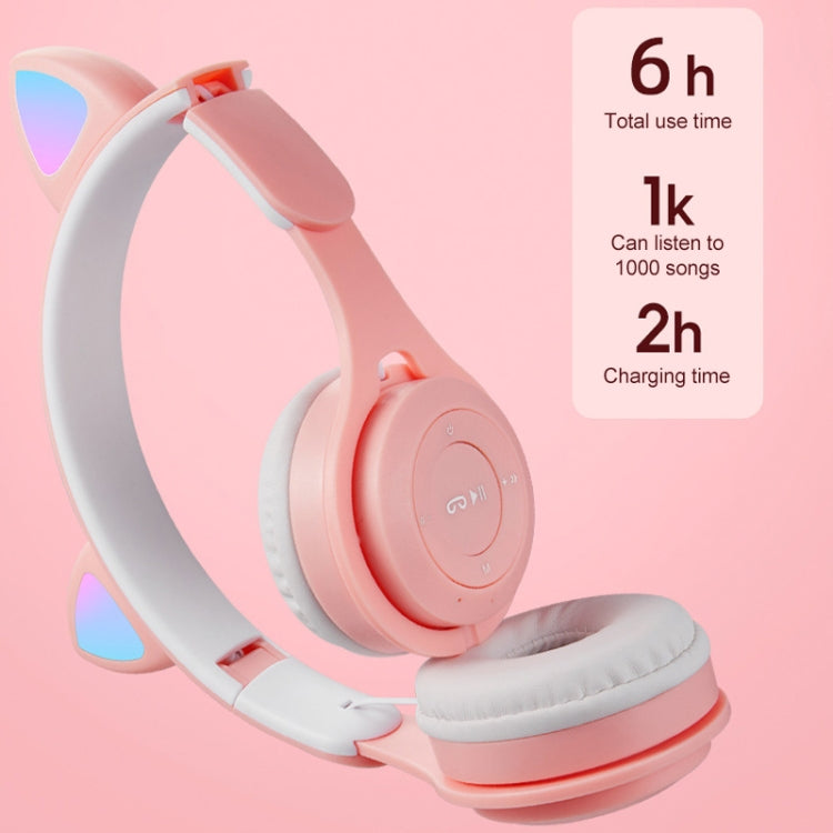 M6 Luminous Cat Ears ชุดหูฟัง Bluetooth แบบพับได้สองสีพร้อมแจ็ค 3.5 มม. และช่องเสียบการ์ด TF, Two-color Pink, Two-color Purple, Two-color White