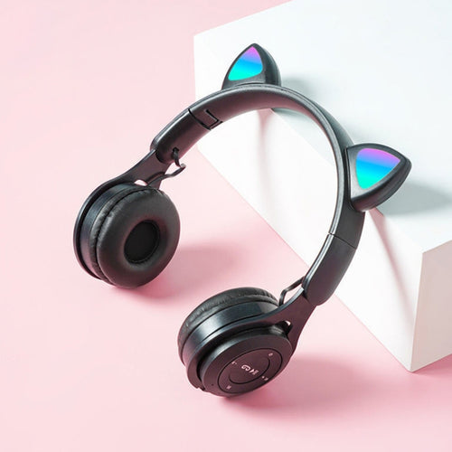 M6 Luminous Cat Ears ชุดหูฟังบลูทูธแบบพับได้สีบริสุทธิ์พร้อมแจ็ค 3.5 มม. และช่องเสียบการ์ด TF, Pure-color Black, Pure-color Pink, Pure-color Blue, Pure-color White