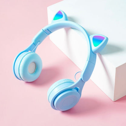 M6 Luminous Cat Ears ชุดหูฟังบลูทูธแบบพับได้สีบริสุทธิ์พร้อมแจ็ค 3.5 มม. และช่องเสียบการ์ด TF, Pure-color Black, Pure-color Pink, Pure-color Blue, Pure-color White