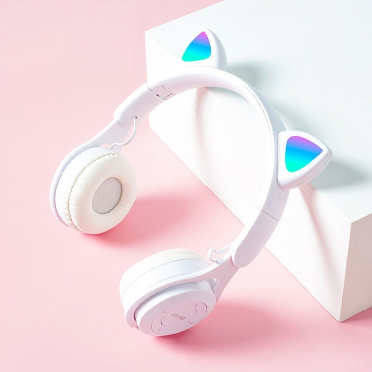 M6 Luminous Cat Ears ชุดหูฟังบลูทูธแบบพับได้สีบริสุทธิ์พร้อมแจ็ค 3.5 มม. และช่องเสียบการ์ด TF, Pure-color Black, Pure-color Pink, Pure-color Blue, Pure-color White