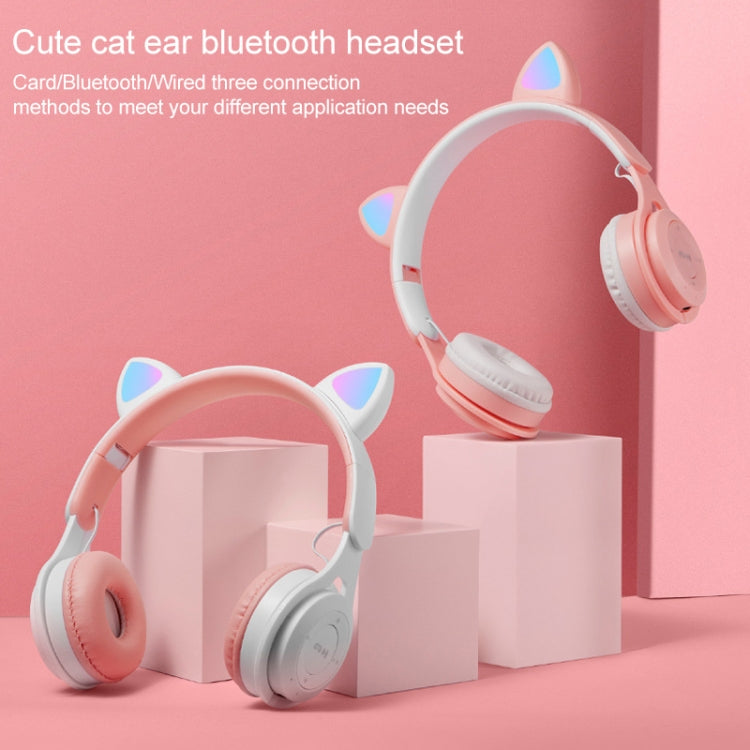 M6 Luminous Cat Ears ชุดหูฟังบลูทูธแบบพับได้สีบริสุทธิ์พร้อมแจ็ค 3.5 มม. และช่องเสียบการ์ด TF, Pure-color Black, Pure-color Pink, Pure-color Blue, Pure-color White