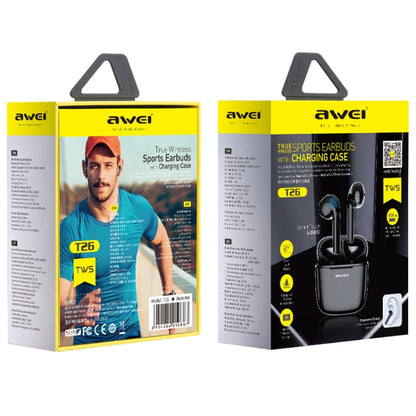 awei T26 TWS Bluetooth V5.0 Ture ไร้สายชุดหูฟังกีฬาพร้อมเคสชาร์จ, T26 Pro
