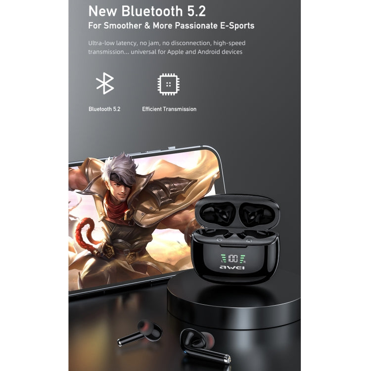 awei TA8 Bluetooth 5.2 ANC หูฟังบลูทูธไร้สายลดเสียงรบกวนที่ใช้งานอยู่, TA8