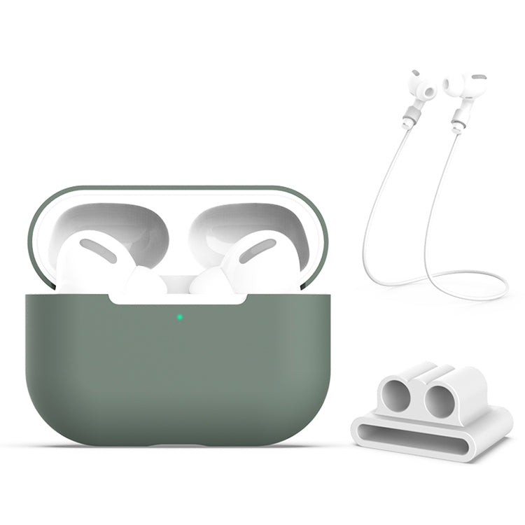 สำหรับ AirPods Pro 3 in 1 เคสซิลิโคนหูฟัง + หัวเข็มขัดหูฟัง + ชุดเชือกป้องกันการสูญหาย