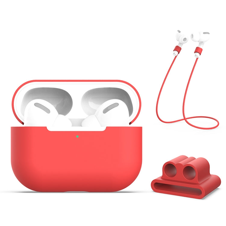สำหรับ AirPods Pro 3 in 1 เคสซิลิโคนหูฟัง + หัวเข็มขัดหูฟัง + ชุดเชือกป้องกันการสูญหาย