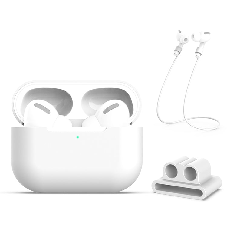 สำหรับ AirPods Pro 3 in 1 เคสซิลิโคนหูฟัง + หัวเข็มขัดหูฟัง + ชุดเชือกป้องกันการสูญหาย