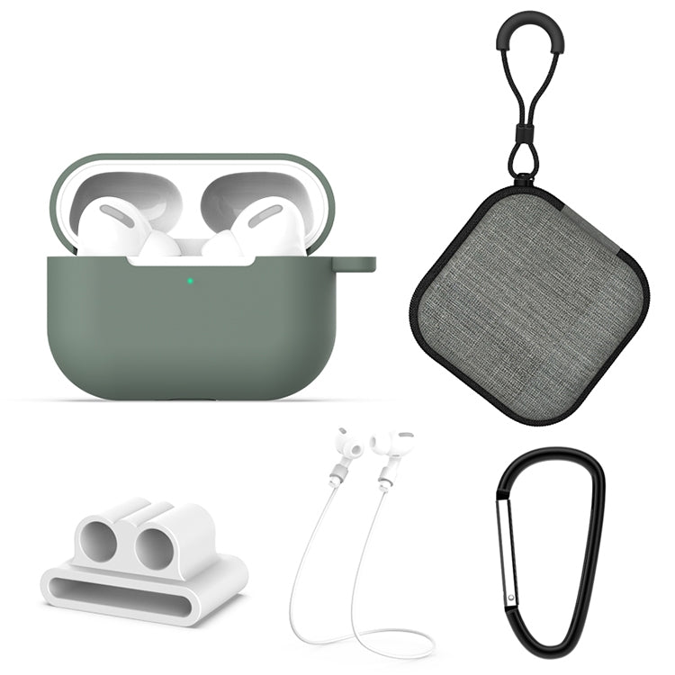 สำหรับ AirPods Pro 5 in 1 ซิลิโคนหูฟังเคส + กระเป๋าหูฟัง + หัวเข็มขัดหูฟัง + ตะขอ + ชุดเชือกป้องกันการสูญหาย, For AirPods Pro
