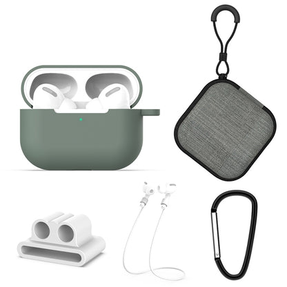 สำหรับ AirPods Pro 5 in 1 ซิลิโคนหูฟังเคส + กระเป๋าหูฟัง + หัวเข็มขัดหูฟัง + ตะขอ + ชุดเชือกป้องกันการสูญหาย, For AirPods Pro