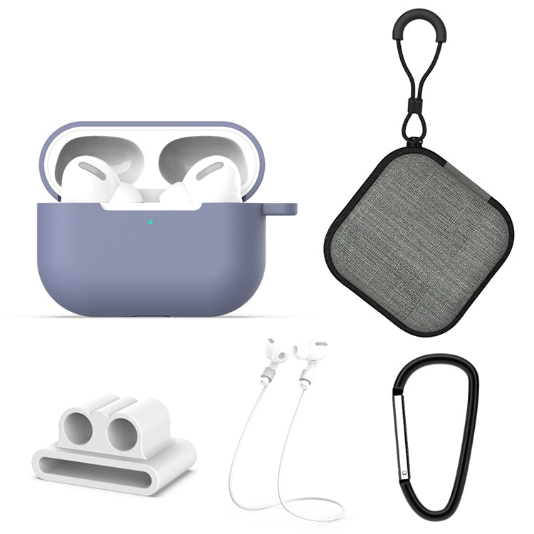 สำหรับ AirPods Pro 5 in 1 ซิลิโคนหูฟังเคส + กระเป๋าหูฟัง + หัวเข็มขัดหูฟัง + ตะขอ + ชุดเชือกป้องกันการสูญหาย, For AirPods Pro