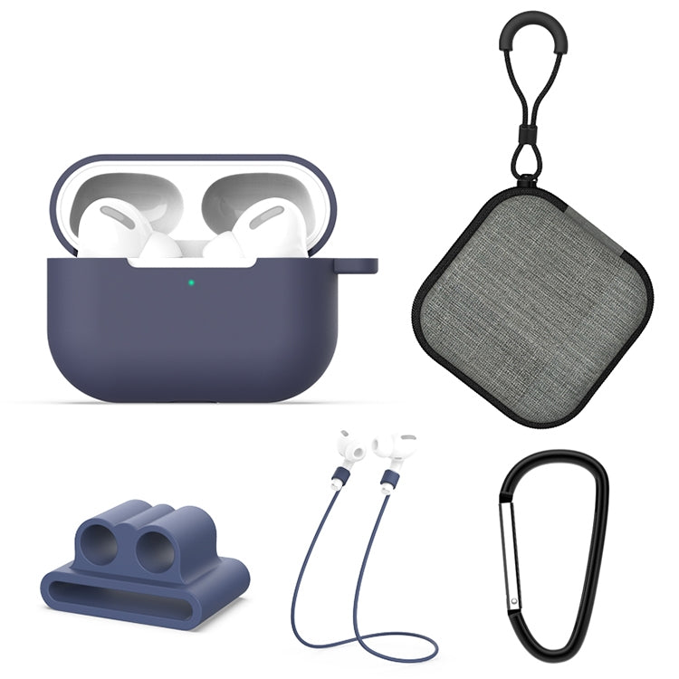 สำหรับ AirPods Pro 5 in 1 ซิลิโคนหูฟังเคส + กระเป๋าหูฟัง + หัวเข็มขัดหูฟัง + ตะขอ + ชุดเชือกป้องกันการสูญหาย, For AirPods Pro