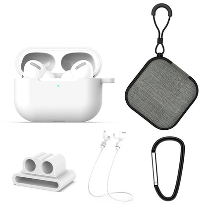 สำหรับ AirPods Pro 5 in 1 ซิลิโคนหูฟังเคส + กระเป๋าหูฟัง + หัวเข็มขัดหูฟัง + ตะขอ + ชุดเชือกป้องกันการสูญหาย, For AirPods Pro