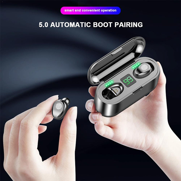 F9 TWS V5.0 Touch Control ชุดหูฟังบลูทูธไร้สาย Binaural พร้อมกล่องชาร์จและจอแสดงผลดิจิตอล, F9
