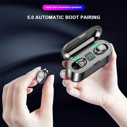 F9 TWS V5.0 Touch Control ชุดหูฟังบลูทูธไร้สาย Binaural พร้อมกล่องชาร์จและจอแสดงผลดิจิตอล, F9